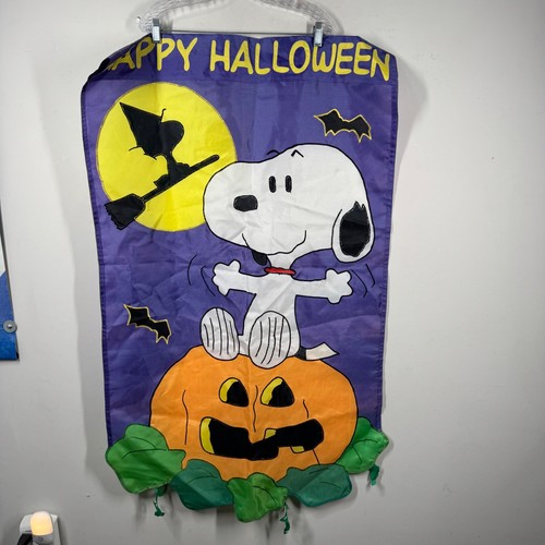 Peanuts Snoopy Happy Halloween Garden Flag Purple Nylon Pumpkin Woodstock Banner