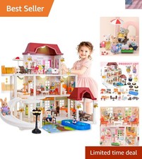 3-Story Dollhouse with Elevator, Lights  Complete Accessories for Girls