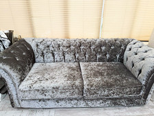 Grey Velvet Chesterfield Sofa, in crushed velvet, excellent condition