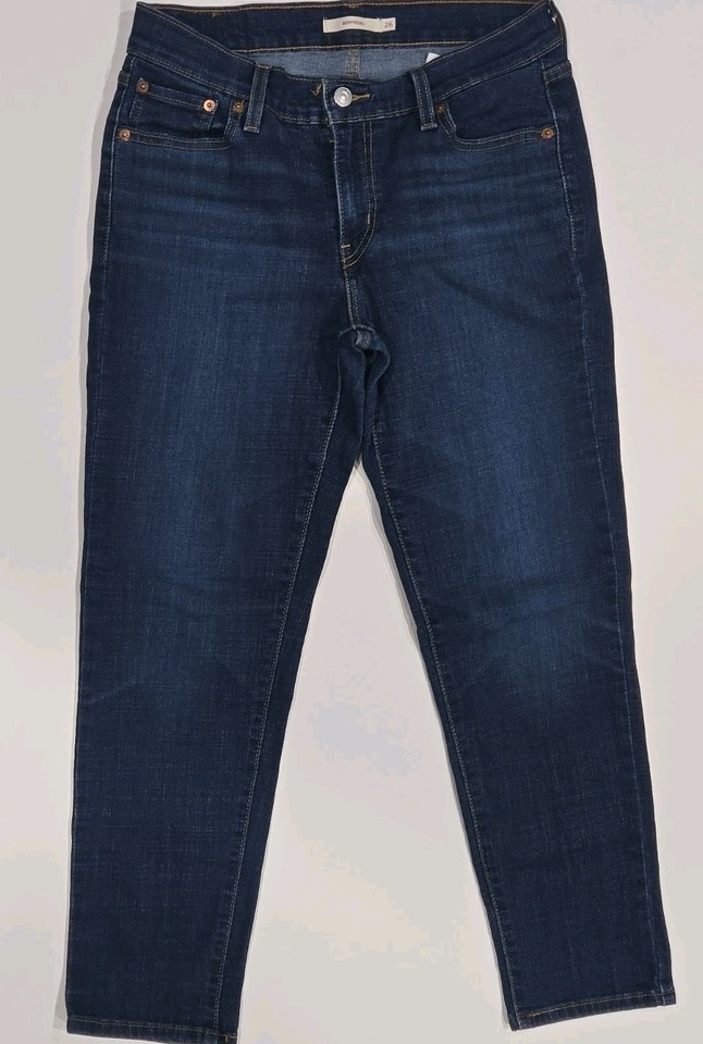 Levi's Boyfriend Womens Jeans W26 L27 Blue Dark Wash Stretch Denim Mid Rise