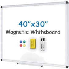 Dry Erase Board 40x30", Includes Accessories, Aluminum Frame