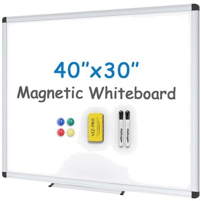 Dry Erase Board 40x30'', Includes Accessories, Aluminum Frame