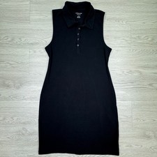 American Eagle Womens Polo Dress Medium Black Sleeveless Ribbed Knit Midi Casual