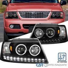 Fits 2002-2005 Ford Explorer Black Led Dual Halo Projector Headlights Head Lamps