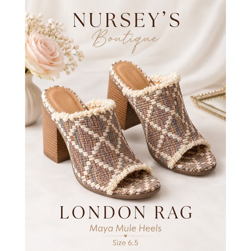 London Rag Maya Woven Textile Mule Heels Size 6.5