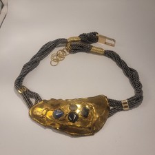 Vintage Brass Precious Stones Handmade Belt Buckle Designer "One Of A Kind"