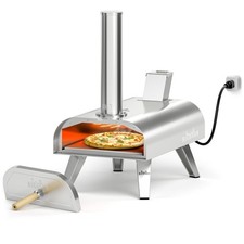 12" Dwupaliwowy piec do pizzy - elektryczny i drzewny pelet, 1000°F z kamieniem do pizzy