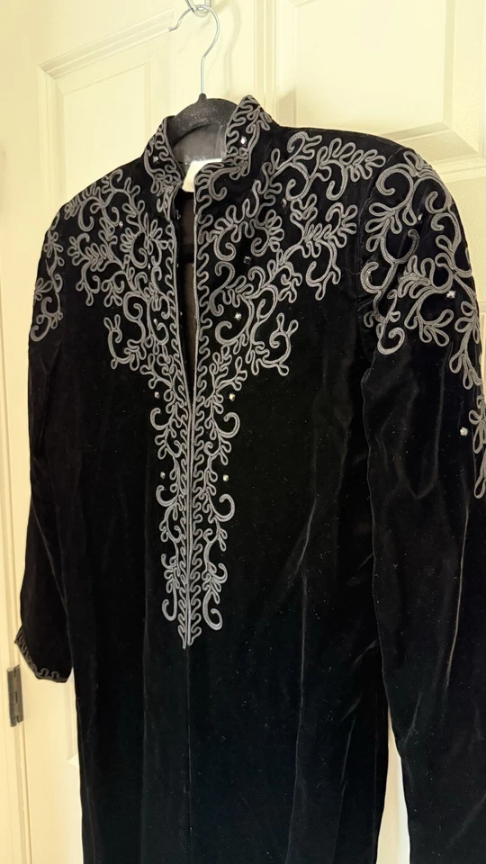 NWT VINTAGE Farinae VELVET Embroidered Soutache Duster Jacket Sz 6 Saks 90’s - Image 3 of 4