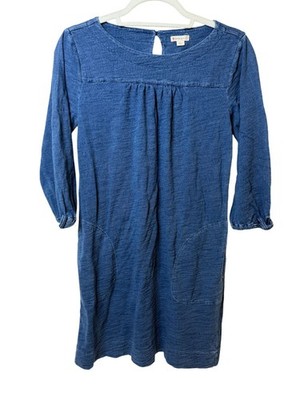 J.Crew Crewcuts Girls Cotton Dress Size 14 Blue Long Sleeve Pocket Everyday Play