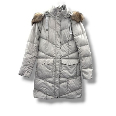 Eddie Bauer Lodge Cascadian Down Parka Womens Small Gray Fur Trim Hood Coat