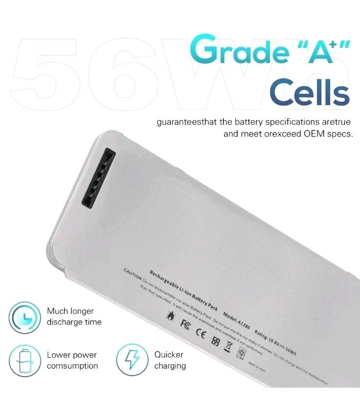 Аккумулятор 10,8 В 45/56 Вт модель A1280 для Apple MacBook 13 «13,3» алюминиевый MB466LL - Изображение 4 из 4