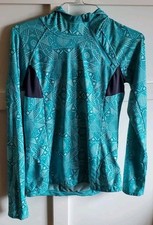 Womens Mondetta 1/4 Zip Teal Geometric Athletic Longsleeved Hoodie Size Medium