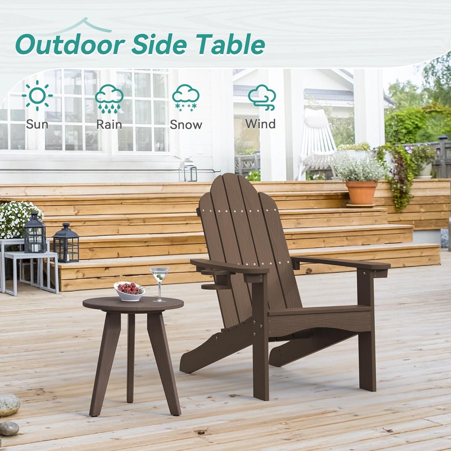 Outdoor Side Table, HDPE Small Round 1PC, Dark Brown 