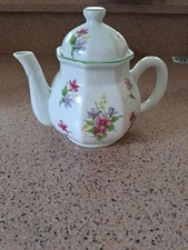Tuscany Floral Porcelain Teapot 7 " with Green Trim