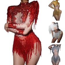 Performances Costume Fringe Embellished Polyester Dance Competition Wear