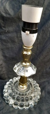 Vintage bobbin-style glass and brass table lamp base with textured crystal base