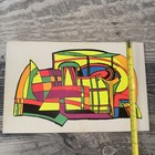 Vintage 1970 Abstract Psychedelic Geometric Painting Neon Pop Art Space Age . — photo 3