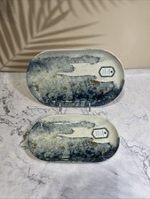 Dos (2) Plato/Plato Ovalado Hogar Efecto Mármol Azul Dorado Blanco 11.75 y 9.5 NUEVO