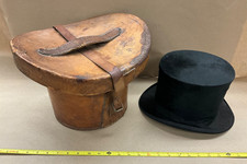 ANTIQUE VICTORIAN BEAVER SILK TOP HAT MAD HATTER LEATHER TRAVEL CASE