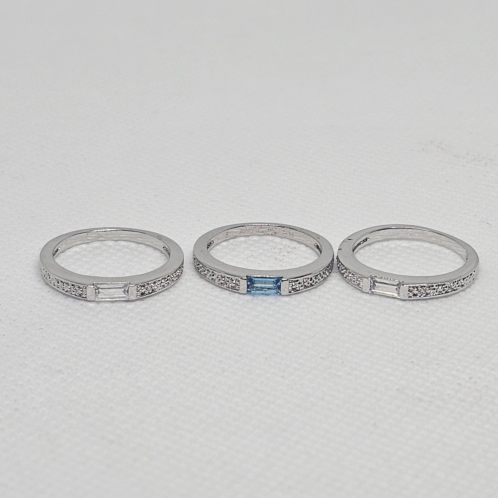 Triple Stack Ring Set Silver Tone Clear Blue Emer… - image 6