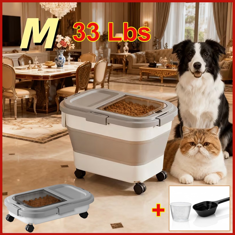 Storage Container Collapsible With Rolling Wheel Cup & Scoop