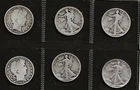 Six Barber & Walking Liberty Half Dollars G/Better