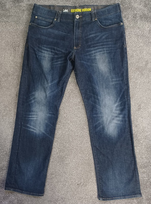 Lee Extreme Motion Jeans Mens W40 (tag W38) L31 Dark Blue Straight Fit Tapered