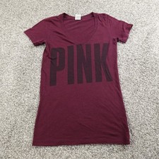 PINK Shirt Womens XS Red Purple Logo Victoria Secret Preppy Short Sleeve Y2K 00s