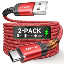 JSAUX USB C Cable 2-Pack 6.6ft , A to Cord Fast 6.6ft 6.6ft, Red