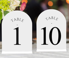 NEW Wedding, Event Table Numbers w/ Stands 1-10, 5x7 Acrylic Display White Arch