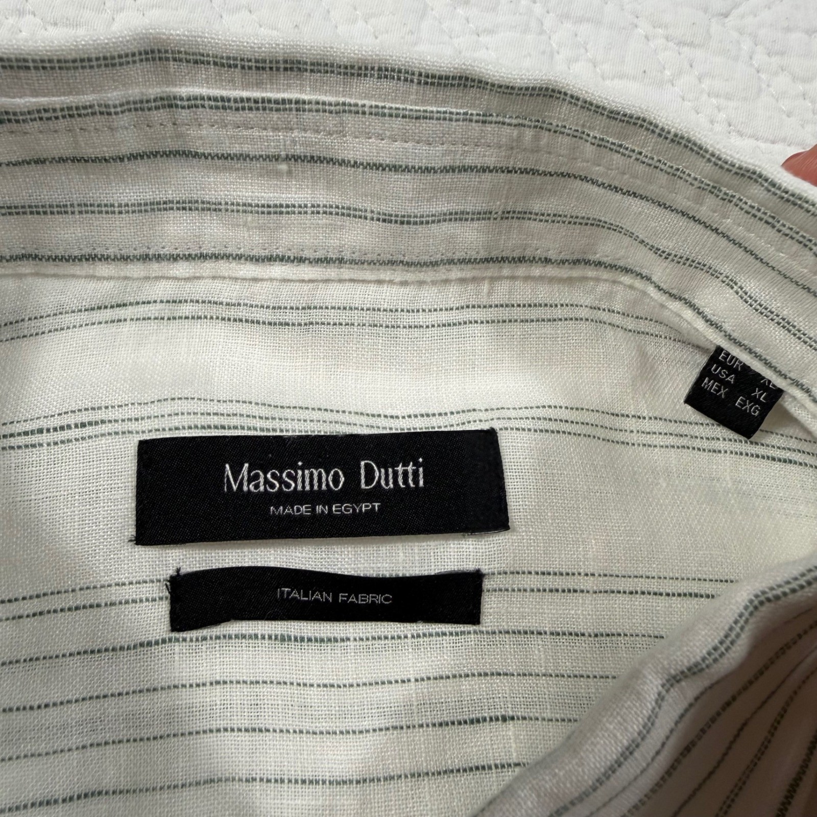 Massimo Dutti Mens Button Down Shirt XL Striped 100percent Linen White Green NWT image 2