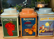 SET OF 3 ONEIDA VINTAGE LABEL COLLECTION CERAMIC CANISTERS ASSORTED COLORS