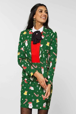 Opposuits Women's Santababe Suit Siz 4 Green Blazer Skirt Set Christmas Holidays