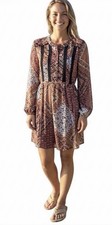 Davina Boho Peasant Dress Women Sheer Brown Blk Floral XL Swiftcore Coastal