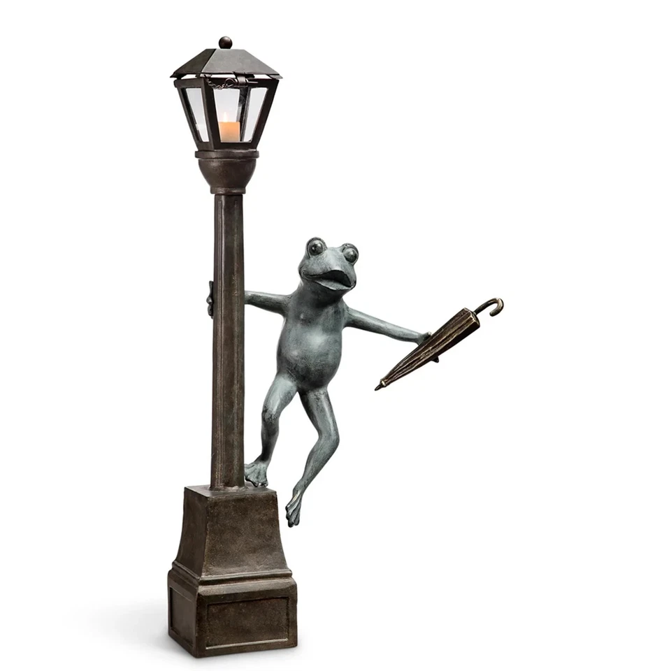Streetlight Frog Garden Lanter Aluminum Glass Home & Garden Decor Collectible - Image 3 of 4