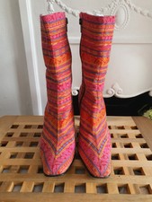 Vintage Y2K Shellys Pink & Orange Patterned Boots | UK Size 6 EU 39 Boho Tribal