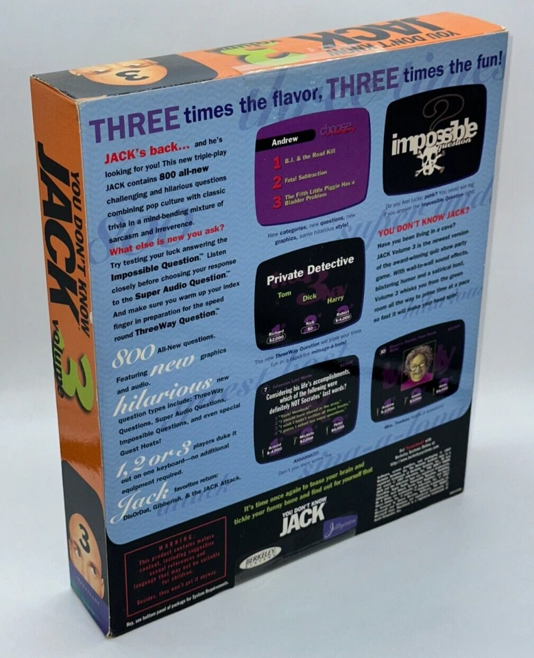 YOU DON'T KNOW JACK Volume 3 - PC CD, 1997 - BIG BOX - NEW & SEALED - Image 2 of 2