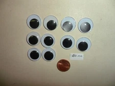 20 mm Round Moving Plastic Eyes - 5 pairs - Vintage