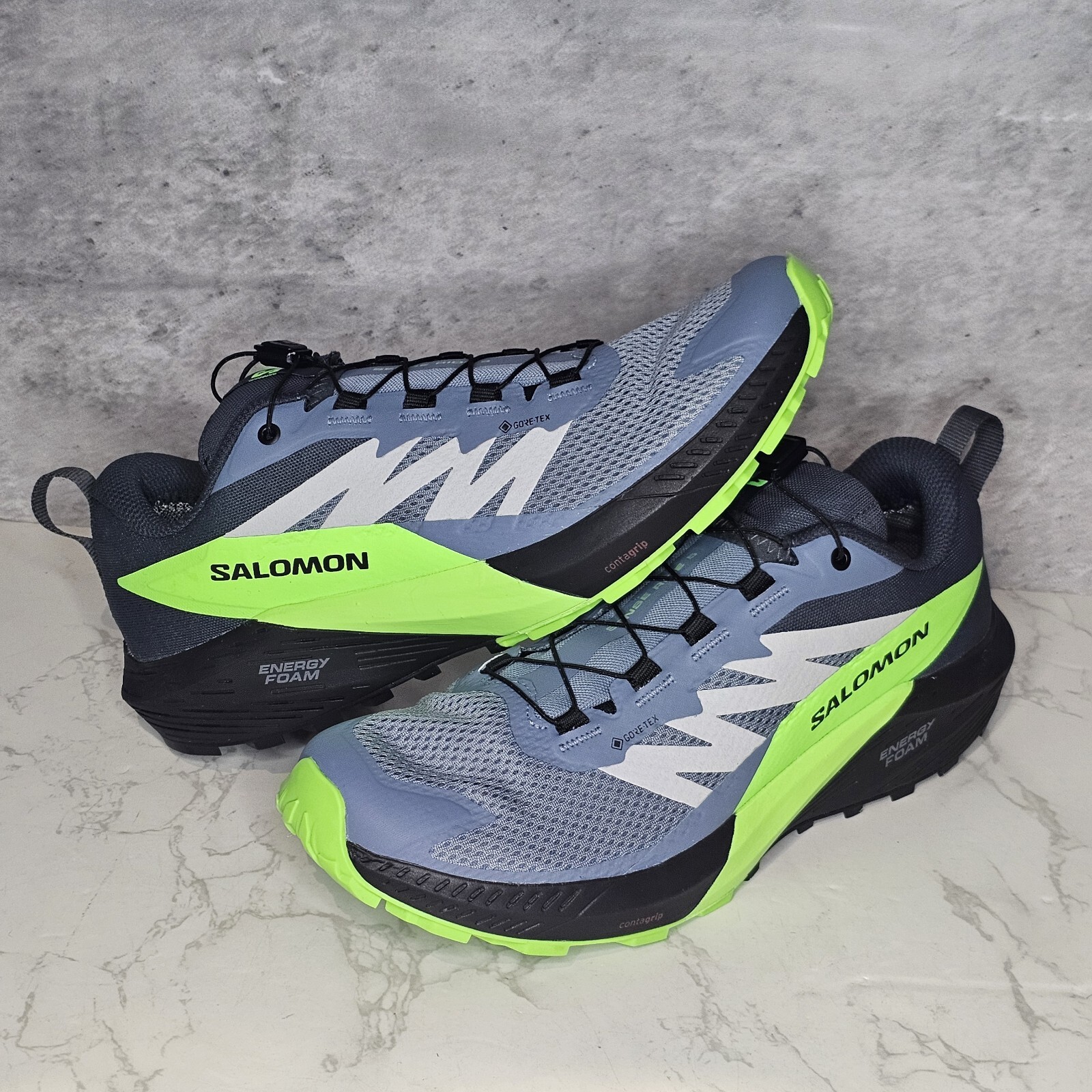 Scarpe Salomon Uomo UK 10 Sense Ride 5 Grigio Verde GTX Trail Hiking Scarpe da Ginnastica NUOVE