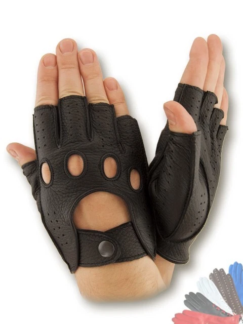 Men's driving fingerless gloves. Genuine deerleather. Handmade.