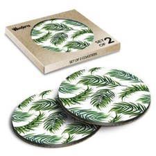Round MDF Coaster Tropical Green Fern Leaf Pattern Nature #53501