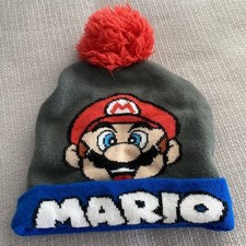 Super Mario Knit Hat Winter Ski Cap Gray Beanie Nintendo GAME ON Face