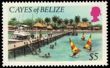 BELIZE CAYES 9 - Cultural Heritage "Windsurfers and Jetty" (pb29518)