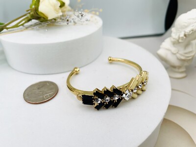 Henri Bendel Black Ivory Crystal Resin Stone Cuff Bracelet