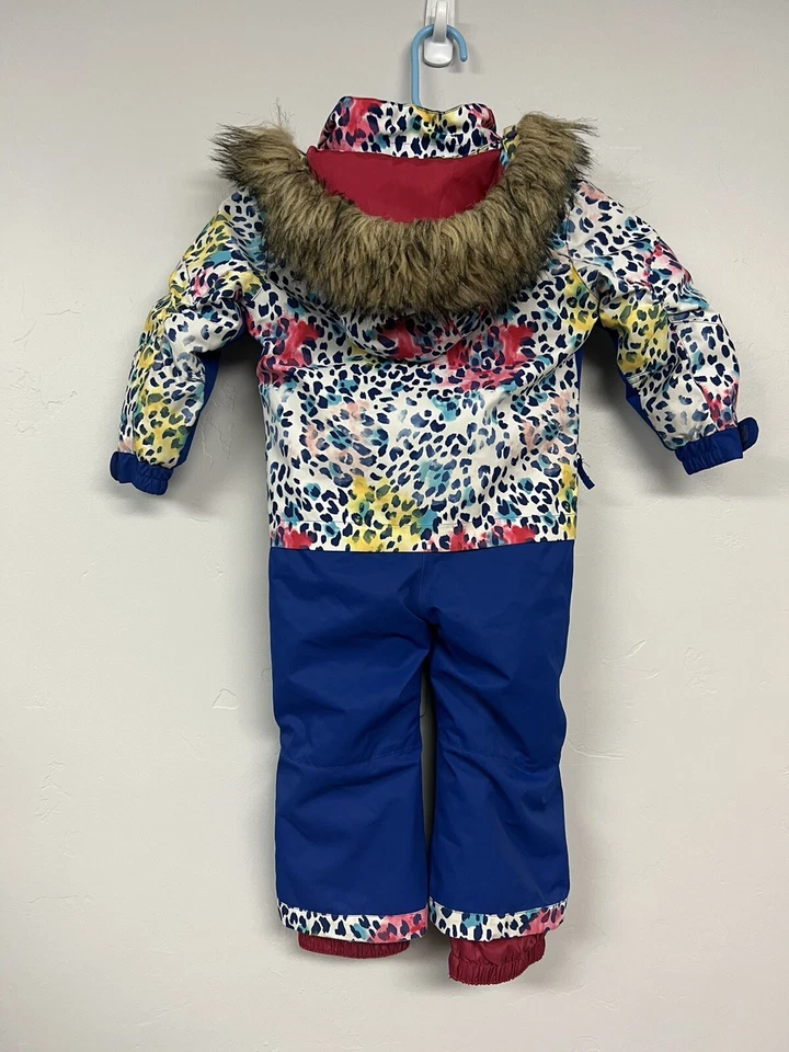 Roxy Traje de Nieve Tecnología de Vuelo Seco Niño Pequeño Animal Estampado Azul Cuello de Piel 2T Foto 2 de 4