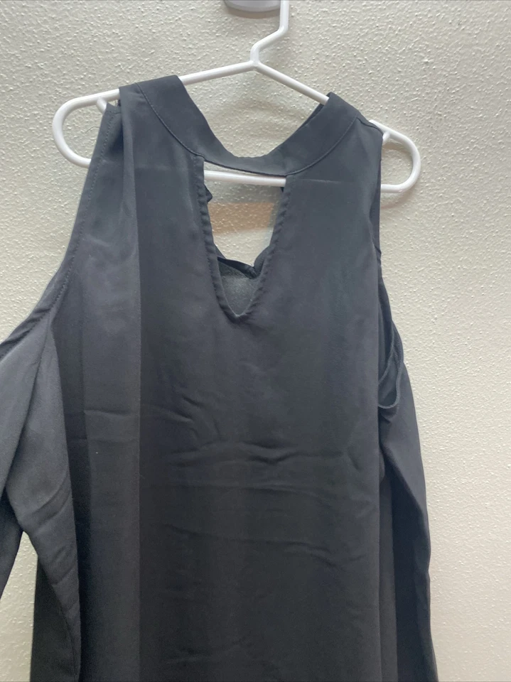 Blusa Top Adrianna Papell Hombro Frío Tejida Negra Diamante Dobladillo Transparente Talla Med Foto 3 de 4