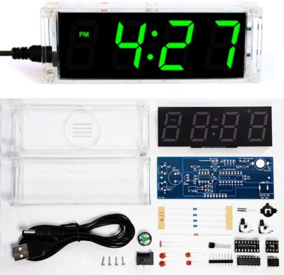 4-Digit Digital Green LED Electronic Alarm Clock DIY Kit Soldering Practice