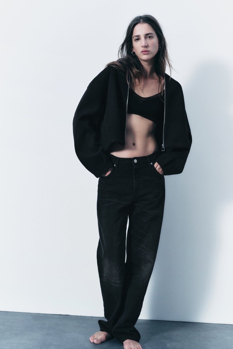 Zara NWT Women's Soft Bomber Jacket with Stoppers in Black