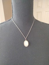 White Costume Tiger Eye Pendant, 20" chain, unmarked, lobster closure