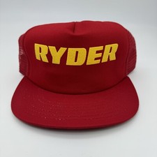 VTG NOS 80S RYDER TRUCKING PRINTED MESHBACK TRUCKER HAT RED RETRO PROMO CAP